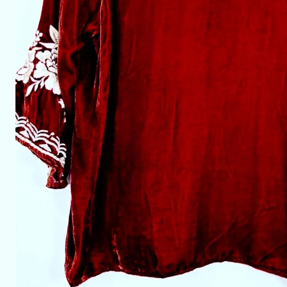 Johnny Was Heavily Embroidered Olenna Velvet 3/4 Sleeve Flutter Top NWT - Picture 8 of 8